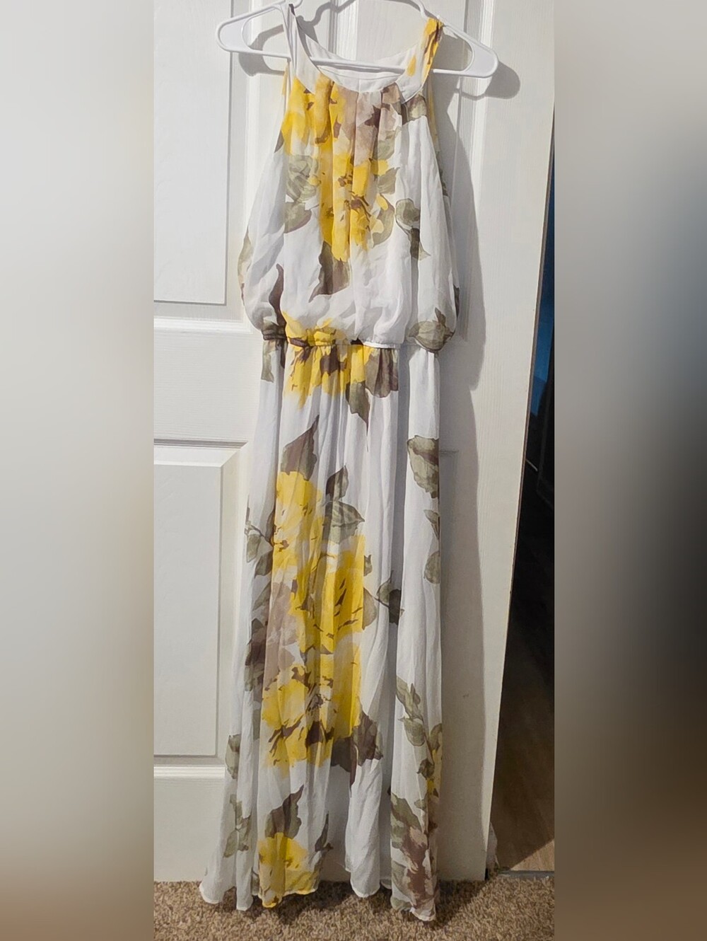 Robbie Bee White Maxi Dress with Yellow Floral Print